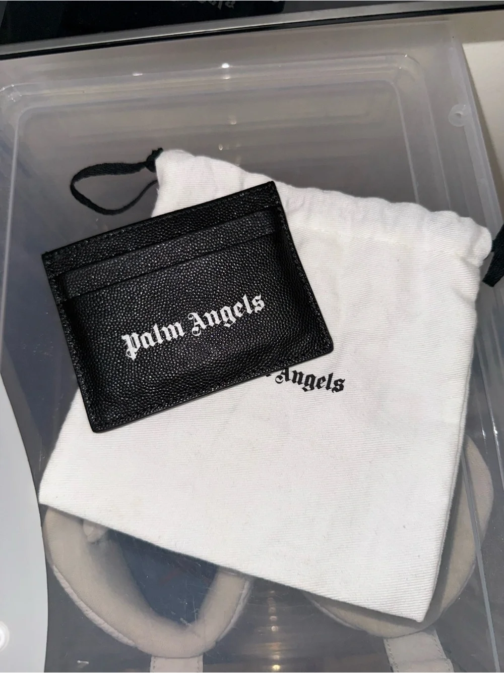 Palm Angels Black Leather Card Sleeve with White Logo